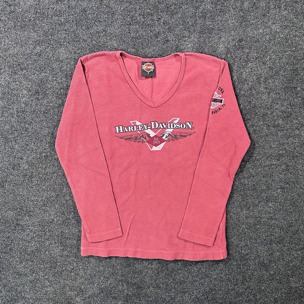 Vintage Harley Davidson Red Long Sleeve Thermal Shirt Size Women's Size Small